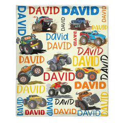 Monster Trucks Cars Motorcycles Collection - Customized Kids Name Blanket