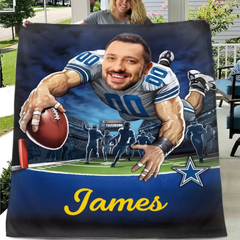 Customised Football Themed Blankets - Personalised Photo and Name Footballer Blankets - A Gift For Father,Football Players,Football Lovers