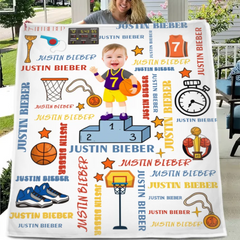 Customised Sports Style Blanket - Personalised Name and Photo Sports Boy Blanket - A Gift For Children,Boy,Sport Lover