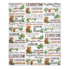 Free shipping✈️Personalized Highland Cow Cactus Sand Pile Name Blanket