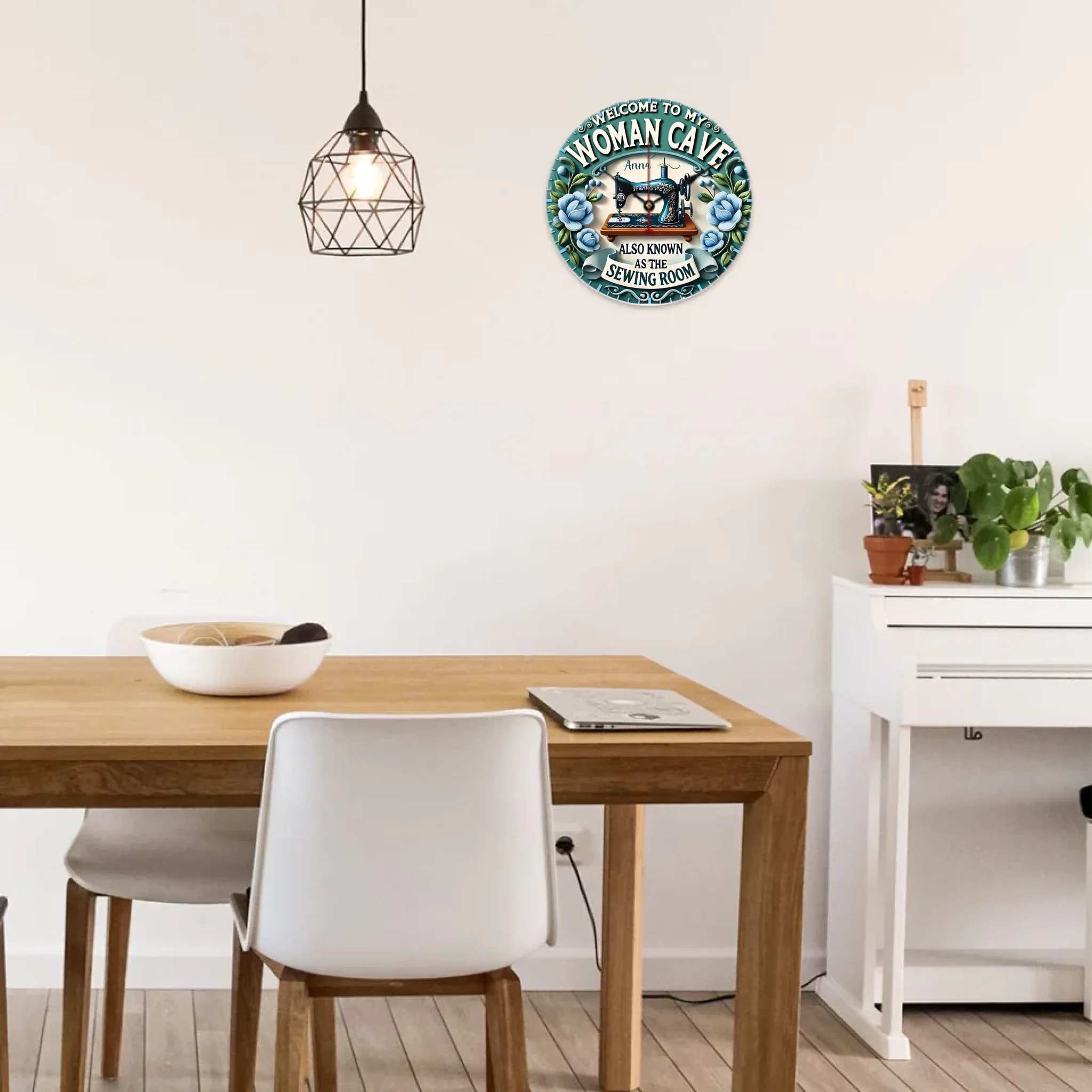 Custom Sewing Theme Clock- Personalized Name and Title Sewing Machine Pattern Round Clock - Gift for Family,Friend,Tailors,Sewing Enthusiasts