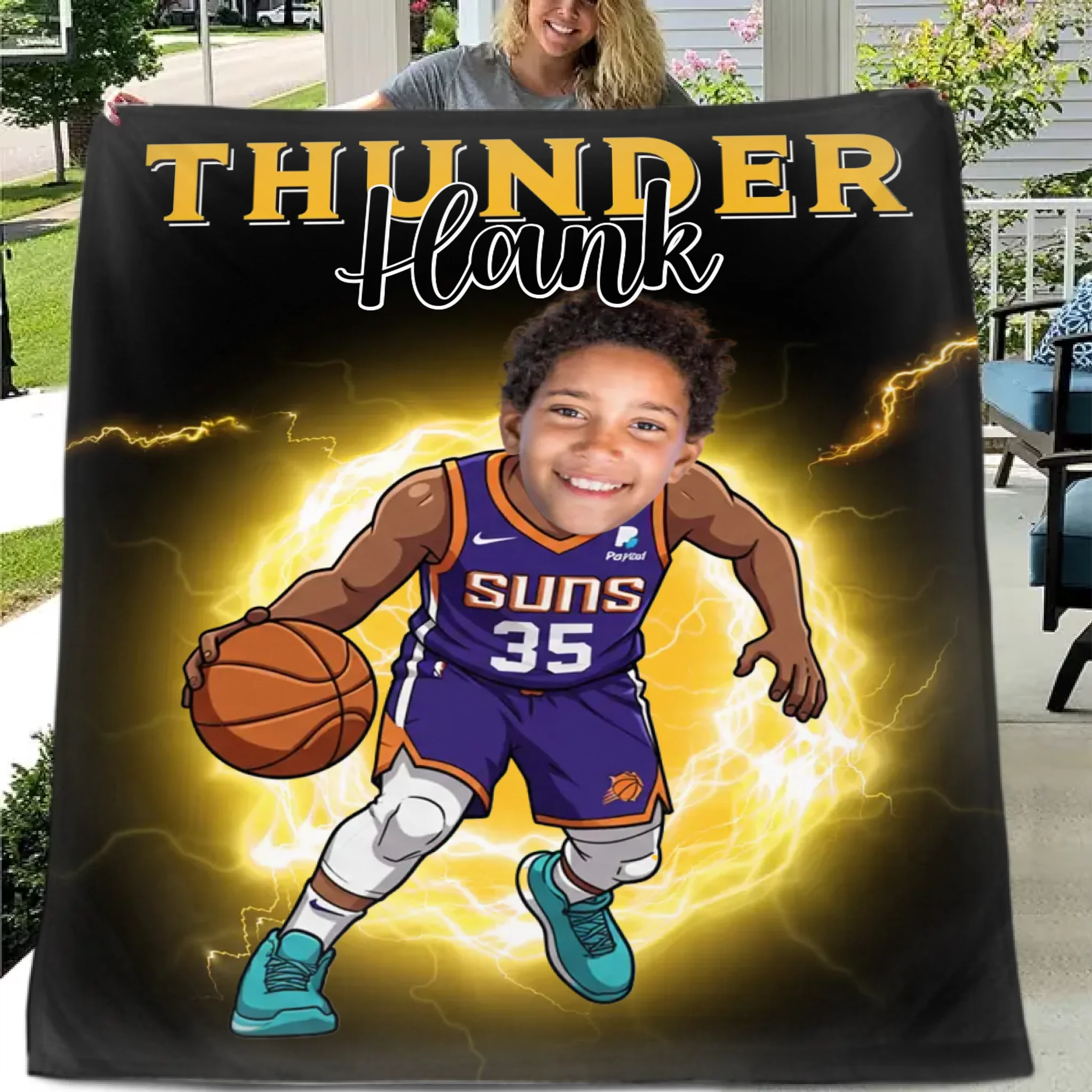 Personalized Name Picture Custom Cartoon NBA Blanket - Gifts for Suns Fans
