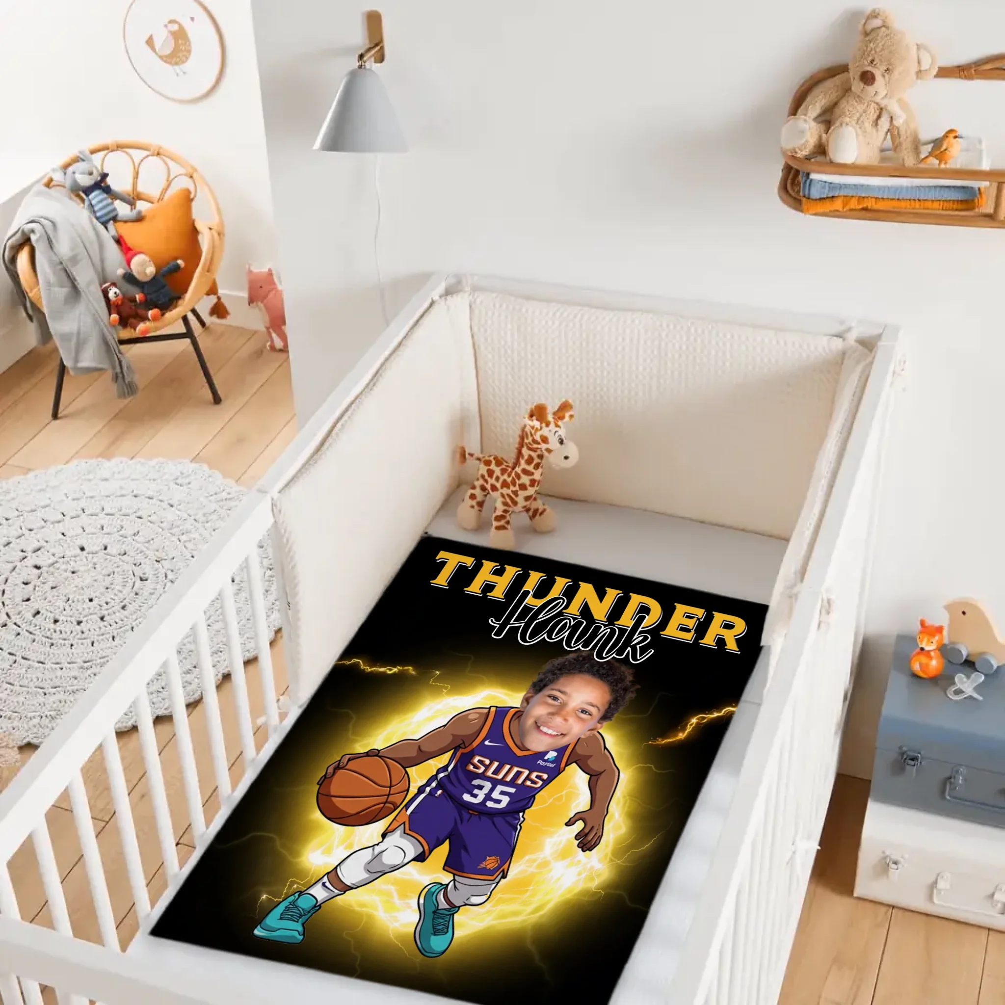 Personalized Name Picture Custom Cartoon NBA Blanket - Gifts for Suns Fans