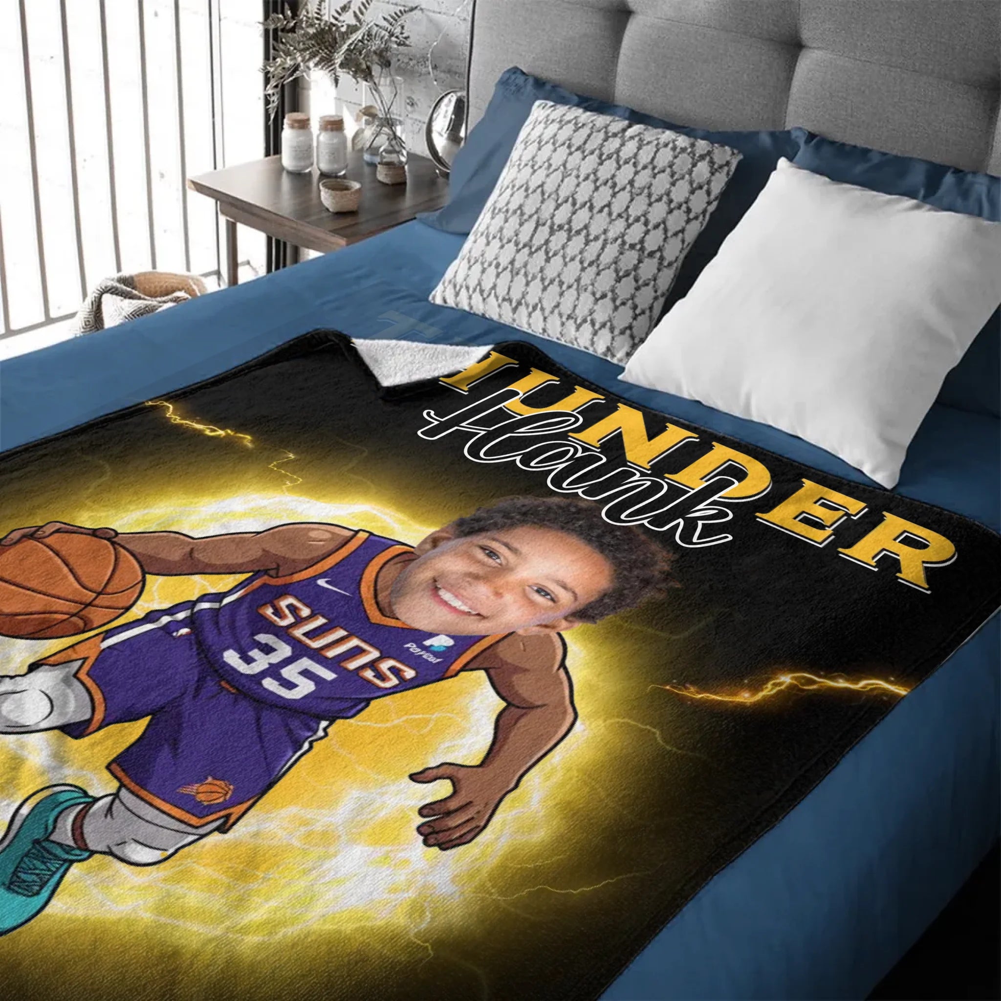 Personalized Name Picture Custom Cartoon NBA Blanket - Gifts for Suns Fans
