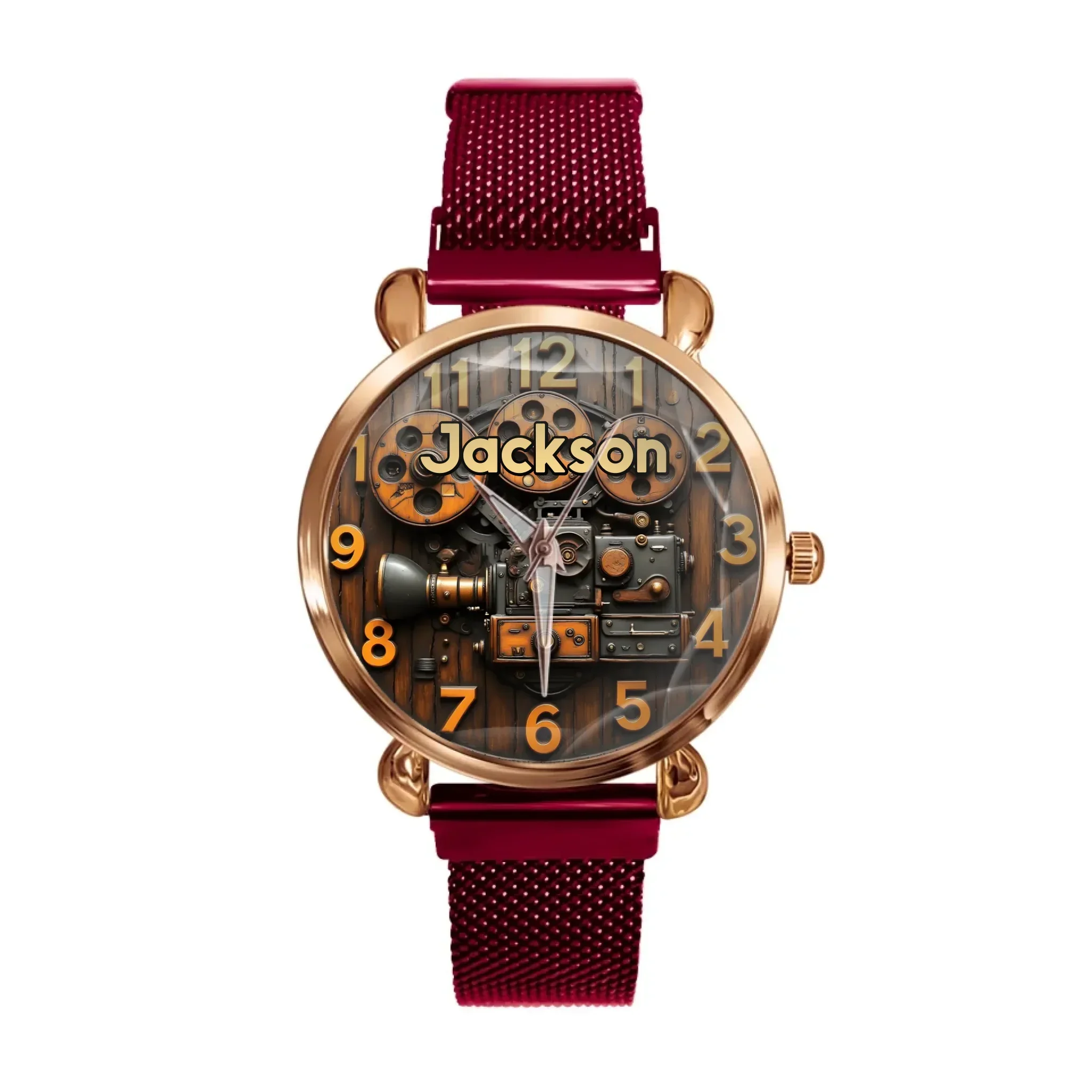 Customized Steampunk-Style Watch – Retro Gear and Engine Pattern Watch with Personalized Name Design - A Gift For Friend,Family,Mechanical Enthusiast - Joliny