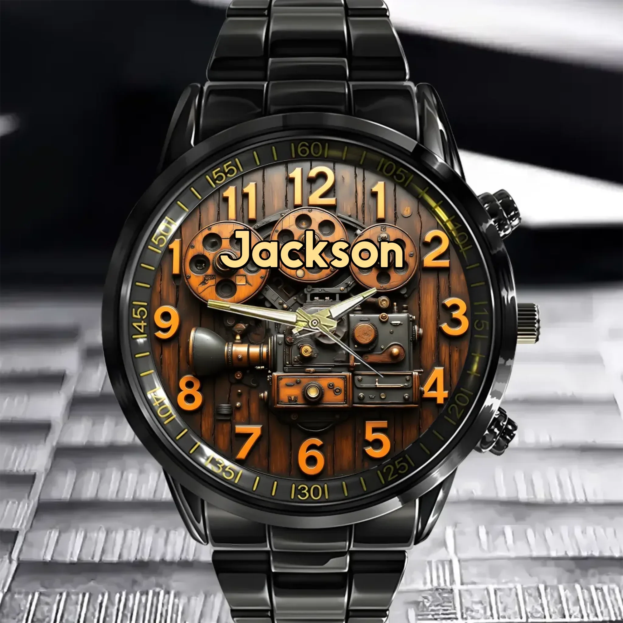 Customized Steampunk-Style Watch – Retro Gear and Engine Pattern Watch with Personalized Name Design - A Gift For Friend,Family,Mechanical Enthusiast
