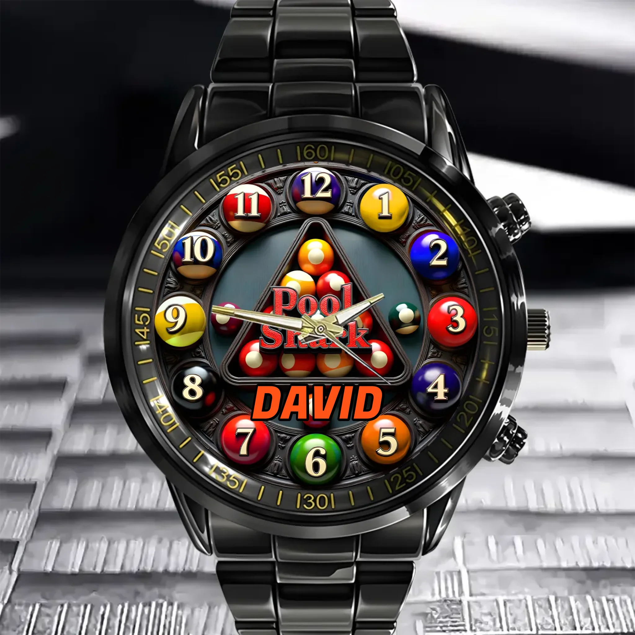 Customized Billiard Pointer Watch – Personalized Name Billiard Game-themed Printed Watch - A Gift For Billiards Enthusiast,Ball Games Enthusiasts
