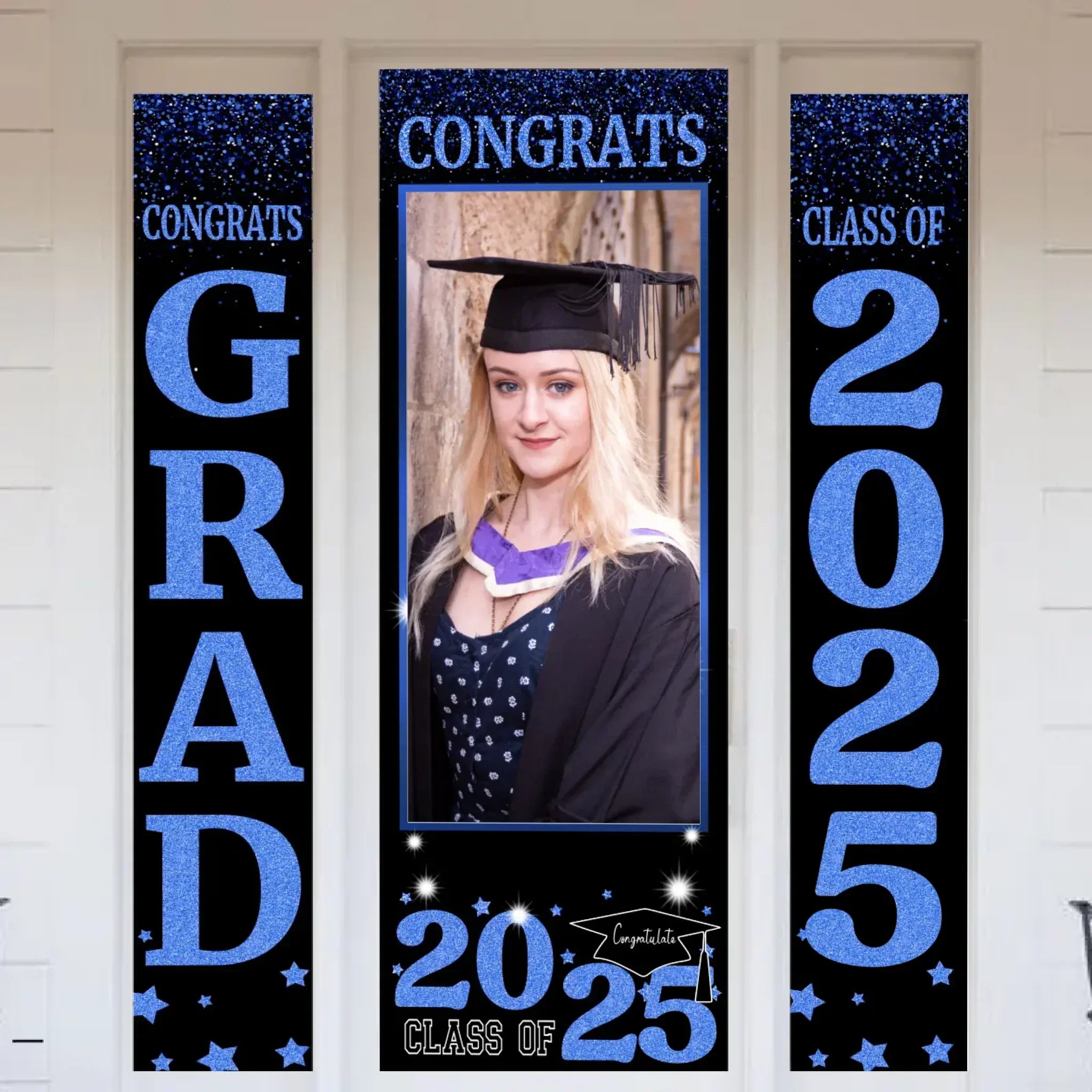 Three Slices Front Door Banner With Pictures Class of 2025 - High School or College University for Graduation Door Banner for Front Door or Porch