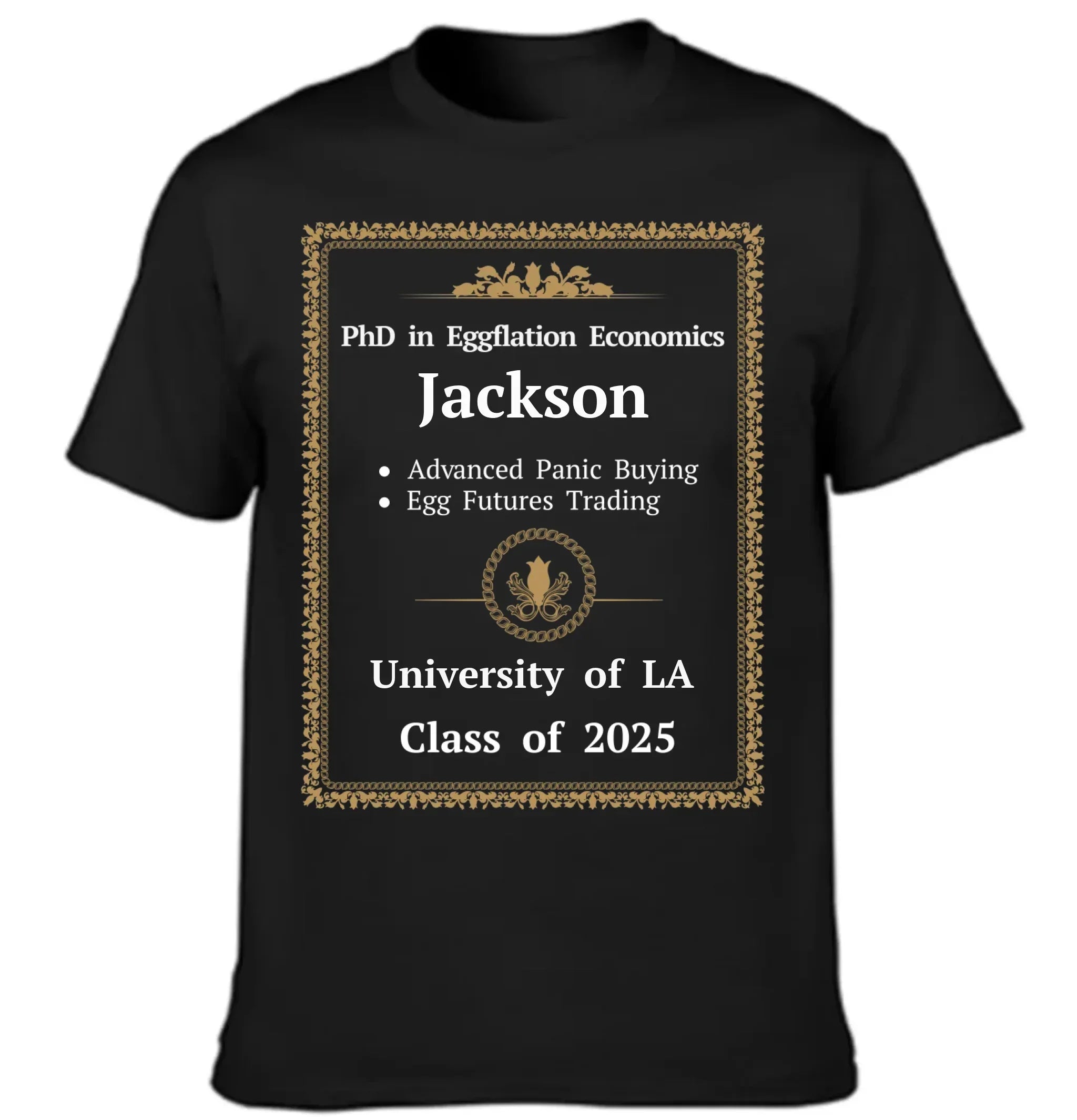 Funny PhD Gag Shirt Eggflation Economics Degree Tee Advanced Panic Buying Egg Futures Trading Class of 2025 Humor Shirt - Joliny