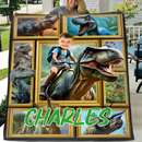 Customized Dinosaur Blanket - Personalized Name and Photo Riding Dinosaur Themed Flannel Blanket - A Gift For Children,Boy,Classmate - Joliny