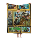 Customized Dinosaur Blanket - Personalized Name and Photo Riding Dinosaur Themed Flannel Blanket - A Gift For Children,Boy,Classmate - Joliny