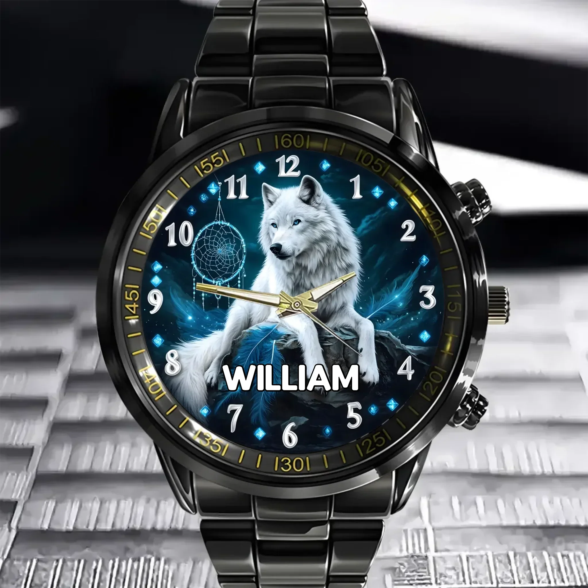 Dreamy Feather Dreamcatcher - Custom Name Wolf Pattern Printed Watch