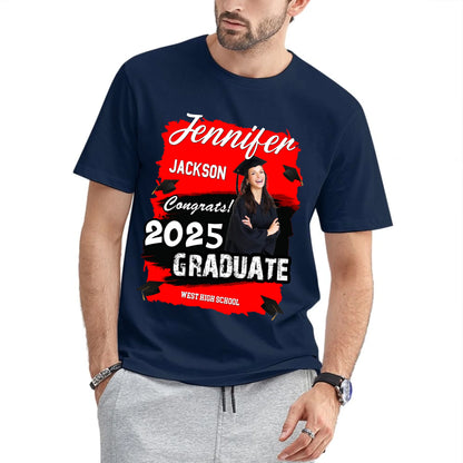 Custom Photo Art Color Congrats 2025 Graduation Personalized T-Shirt