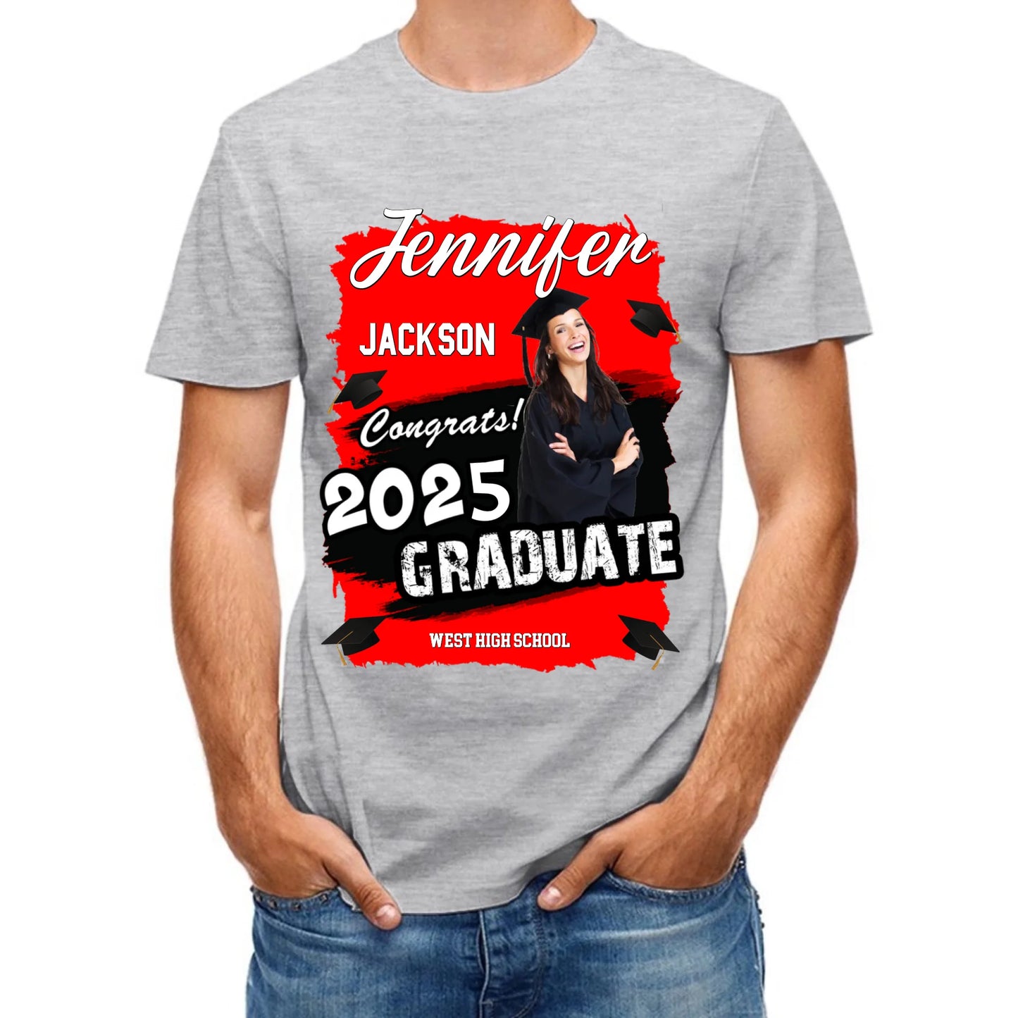 Custom Photo Art Color Congrats 2025 Graduation Personalized T-Shirt