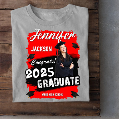 Custom Photo Art Color Congrats 2025 Graduation Personalized T-Shirt