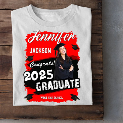 Custom Photo Art Color Congrats 2025 Graduation Personalized T-Shirt