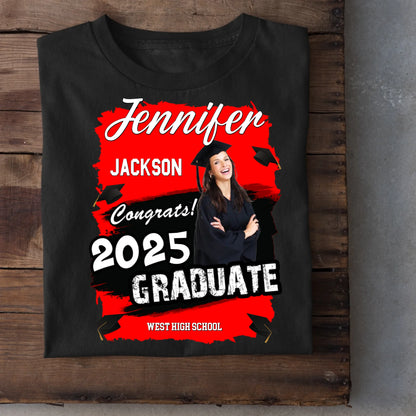 Custom Photo Art Color Congrats 2025 Graduation Personalized T-Shirt