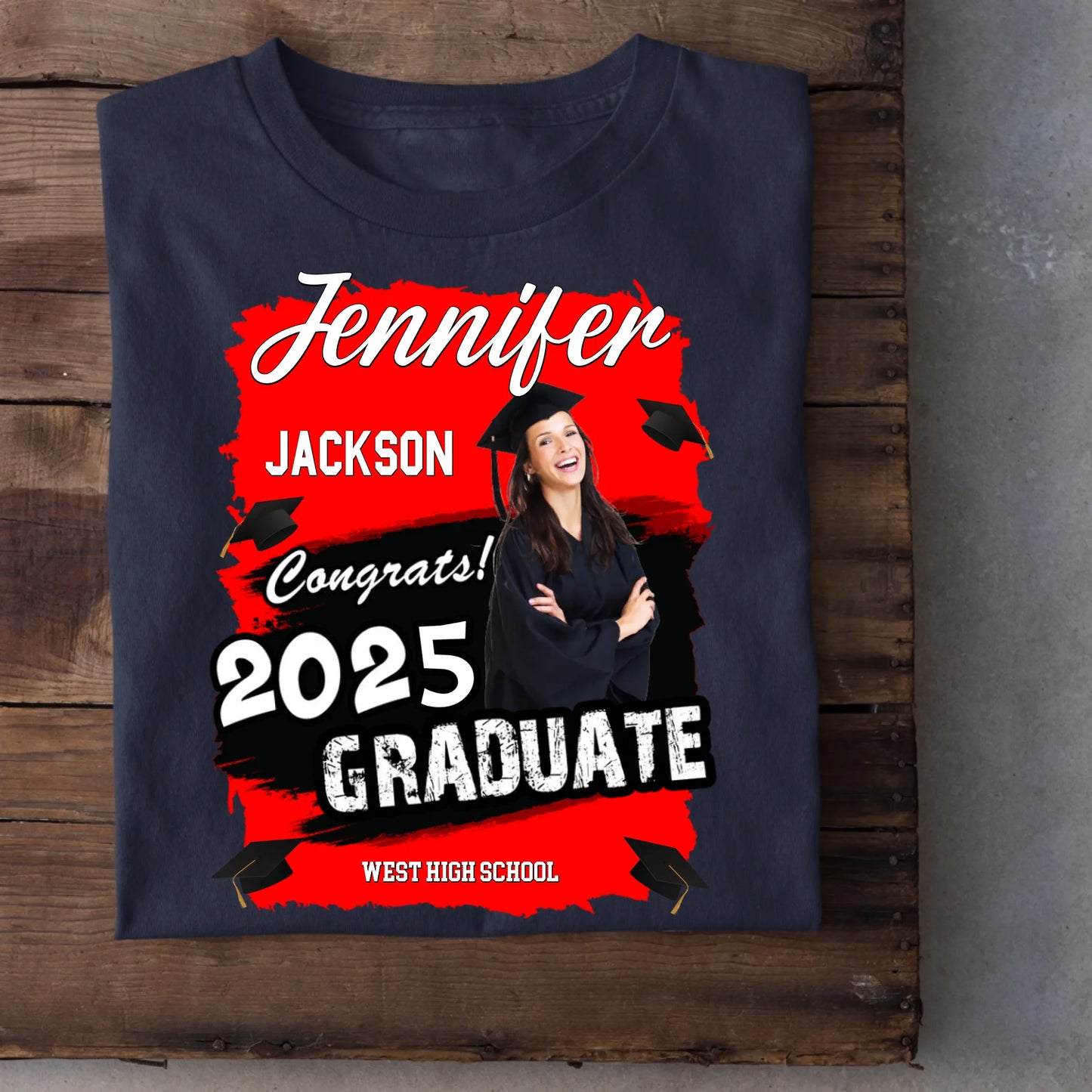Custom Photo Art Color Congrats 2025 Graduation Personalized T-Shirt