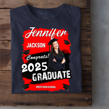 Custom Photo Art Color Congrats 2025 Graduation Personalized T-Shirt