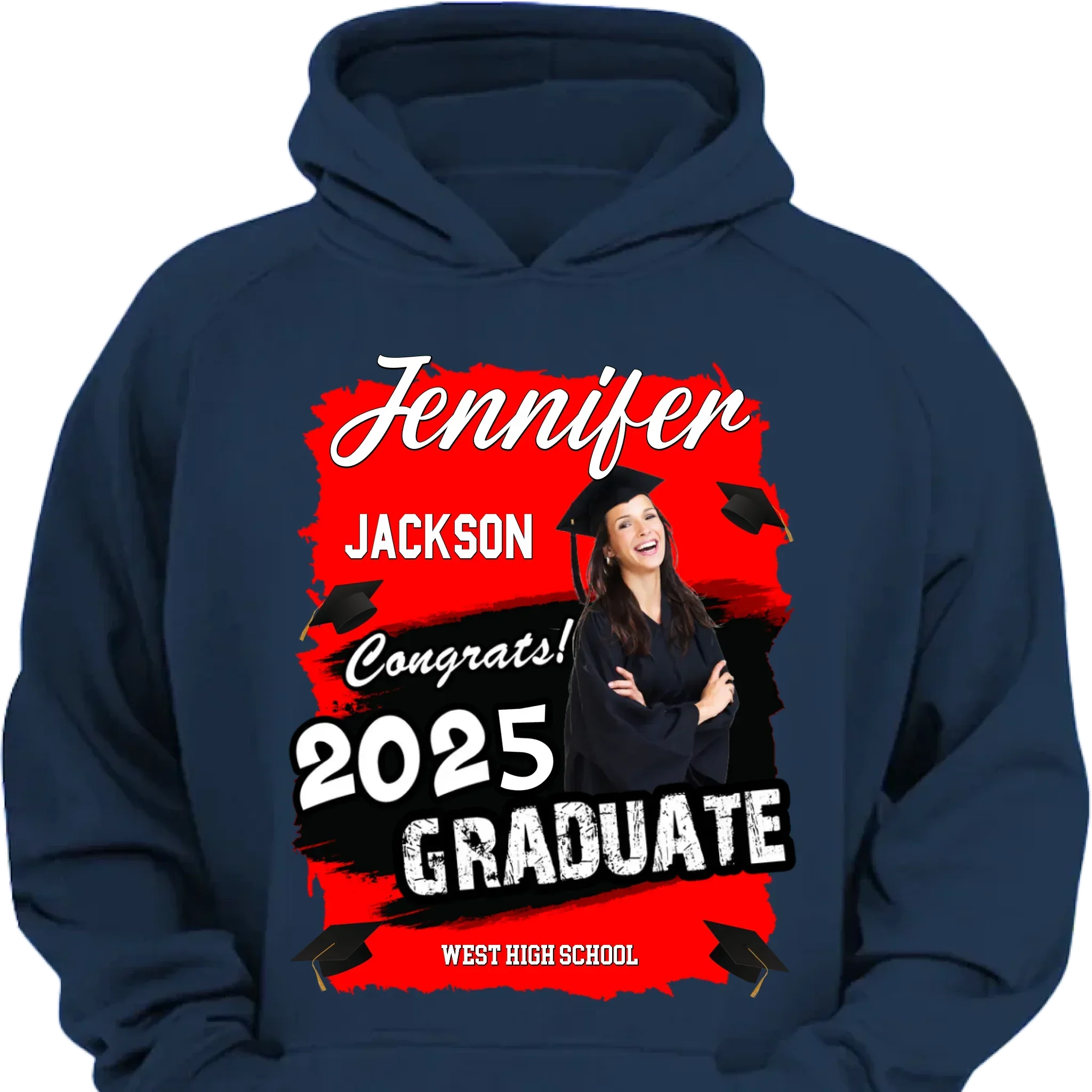 Custom Photo Art Color Congrats 2025 Graduation Personalized T-Shirt - Joliny