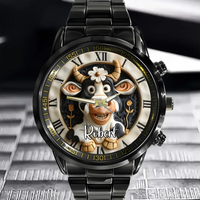 Custom Cow Watch – Personalized Name Engraving & Themed Dial Gift - Joliny