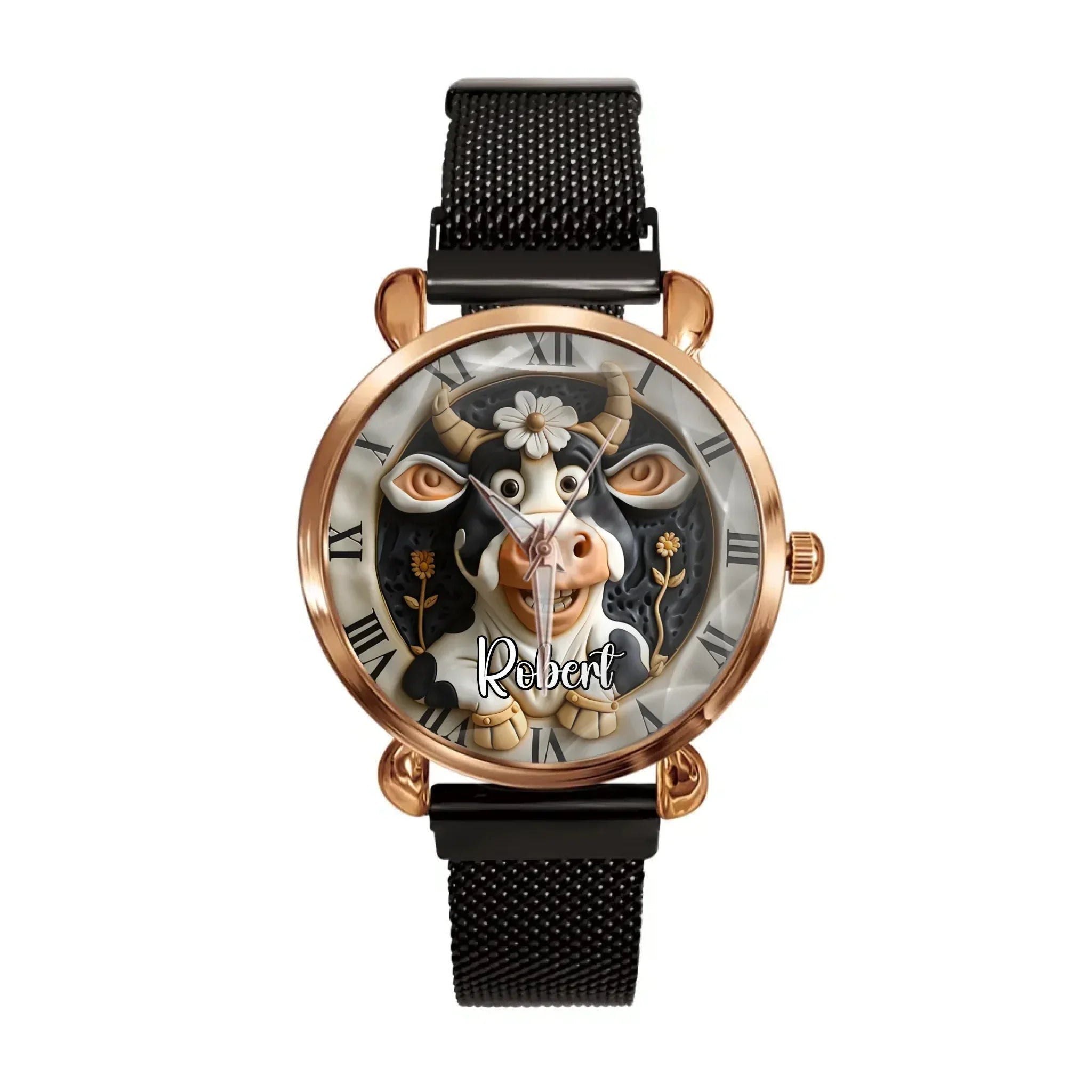 Custom Cow Watch – Personalized Name Engraving & Themed Dial Gift