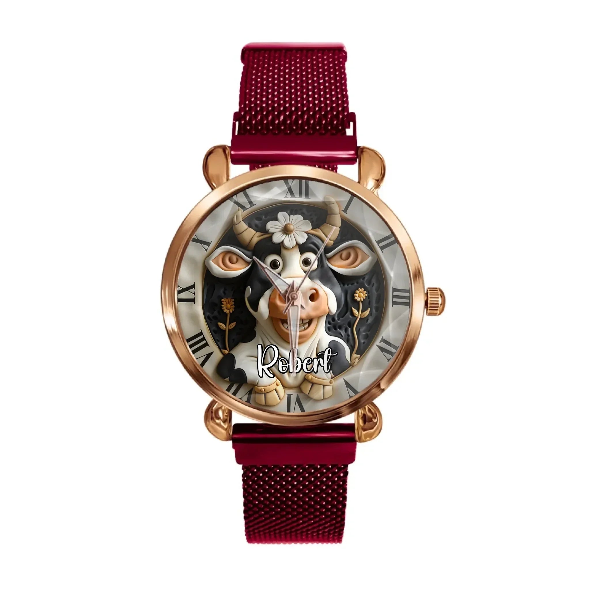 Custom Cow Watch – Personalized Name Engraving & Themed Dial Gift - Joliny