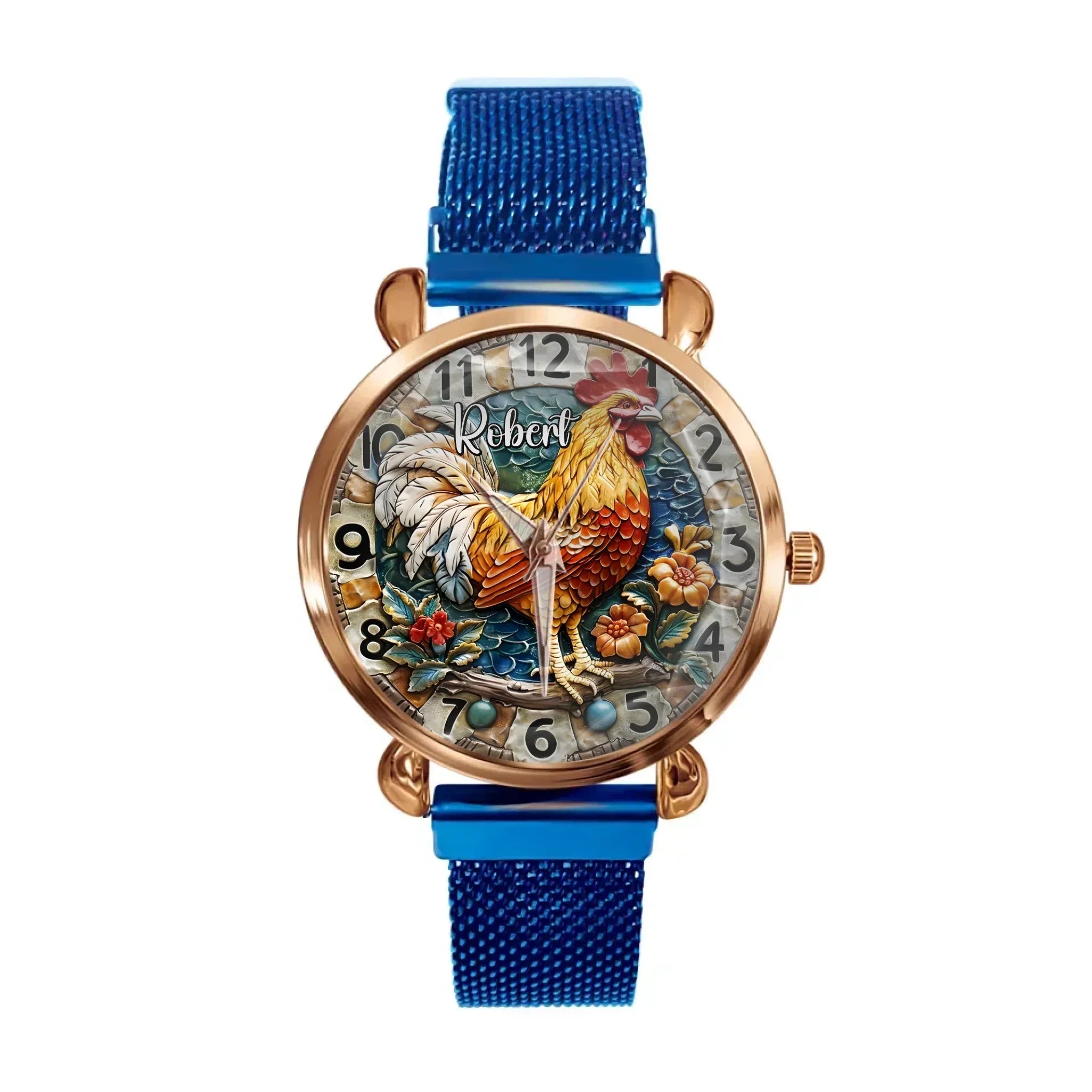 Painted Rooster Design Dial - Personalized Name Watch - Joliny