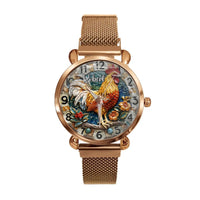 Painted Rooster Design Dial - Personalized Name Watch - Joliny