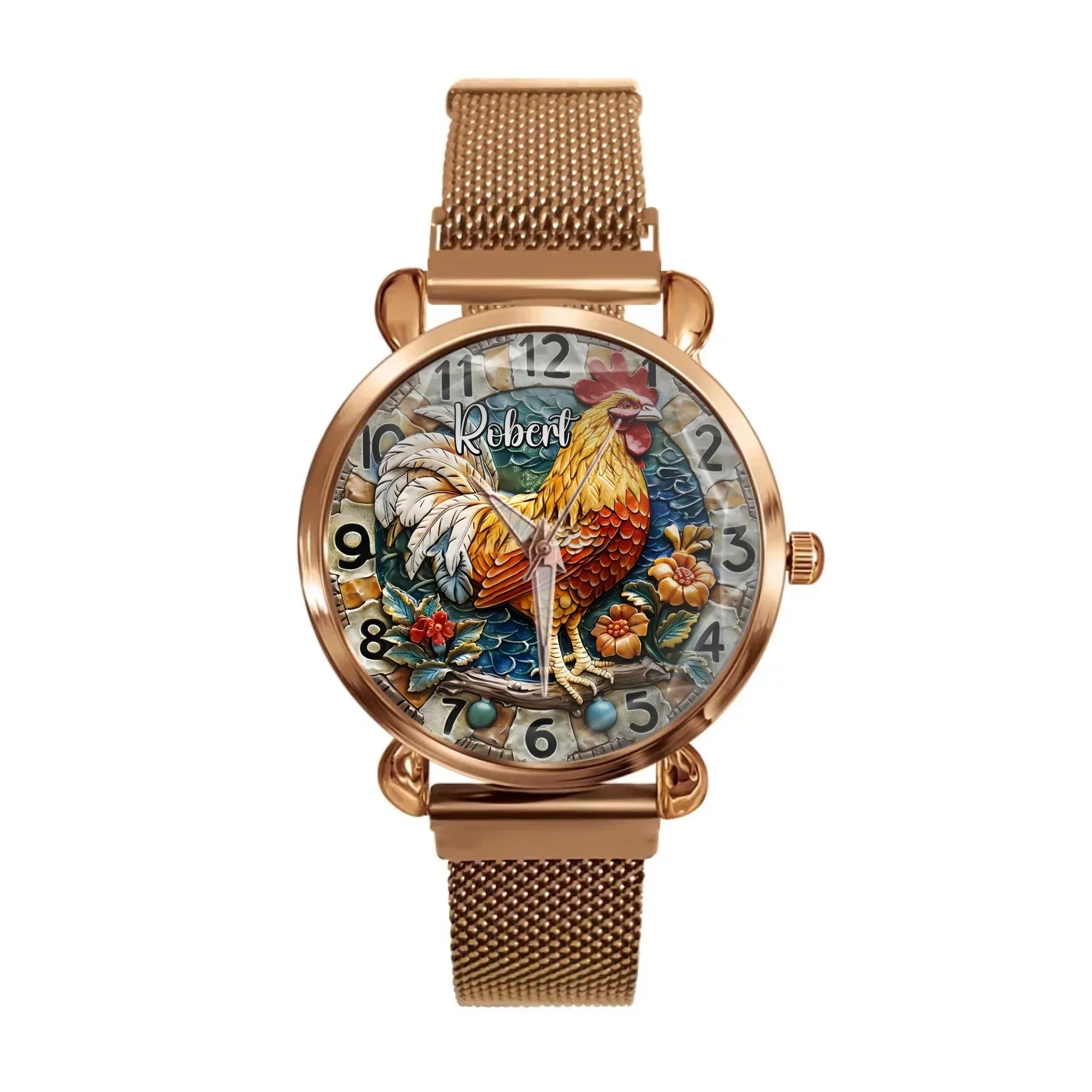 Painted Rooster Design Dial - Personalized Name Watch - Joliny