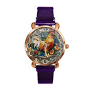 Painted Rooster Design Dial - Personalized Name Watch - Joliny