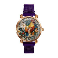 Painted Rooster Design Dial - Personalized Name Watch - Joliny