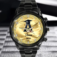 Customized Initial Letter with Graduation Cap - Personalized Graduation Theme Watch - Gift for Graduates - Joliny