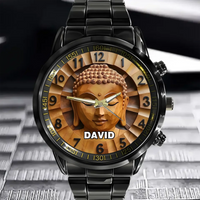 Customized Wooden Buddha Statue Pattern - Personalized Name Watch - Joliny