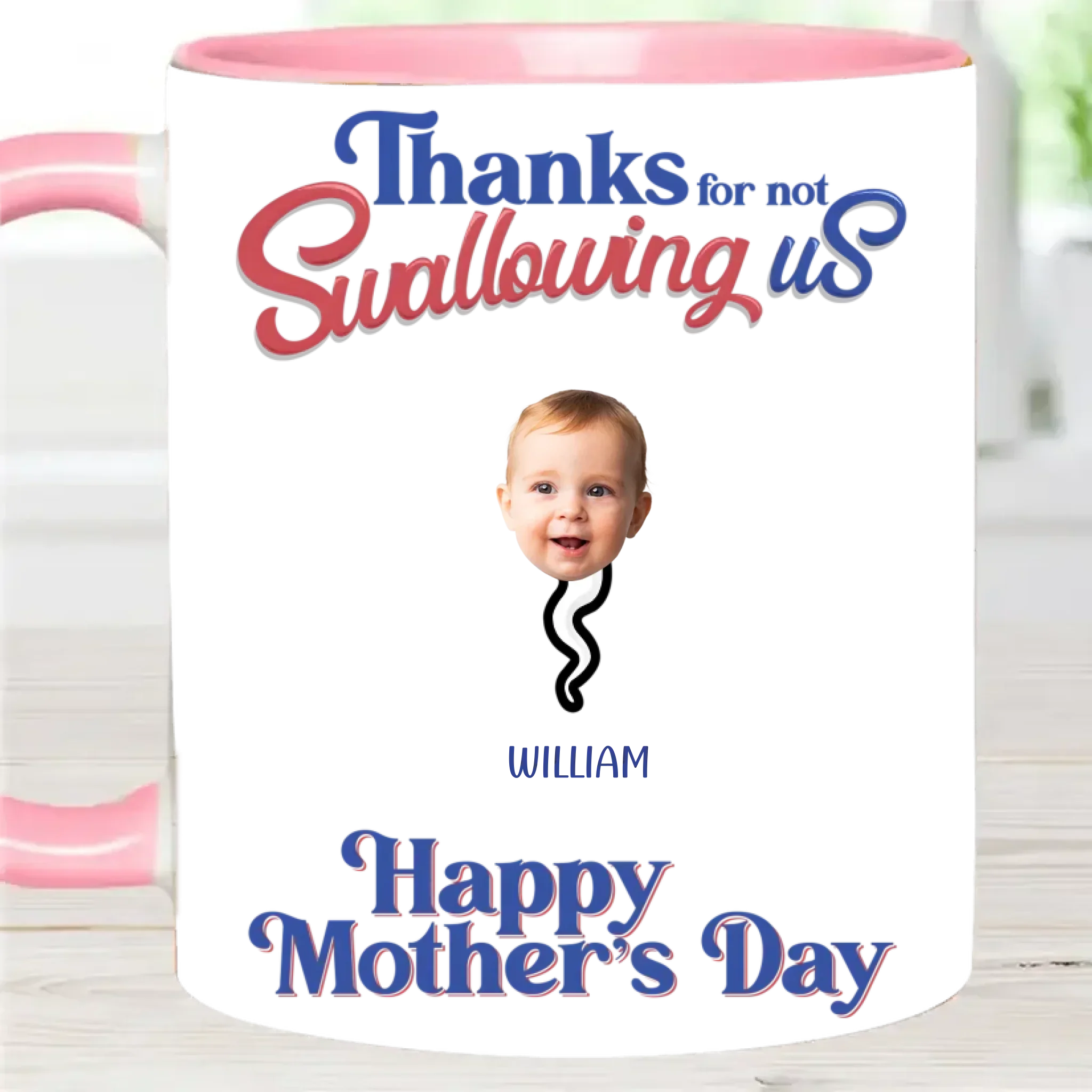 Thanks For Not Swallowing Us - Mug with Personalized Names and Photos - Funny Gift For Mom