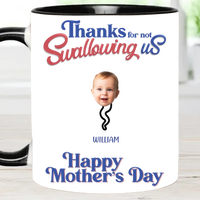 Thanks For Not Swallowing Us - Mug with Personalized Names and Photos - Funny Gift For Mom - Joliny