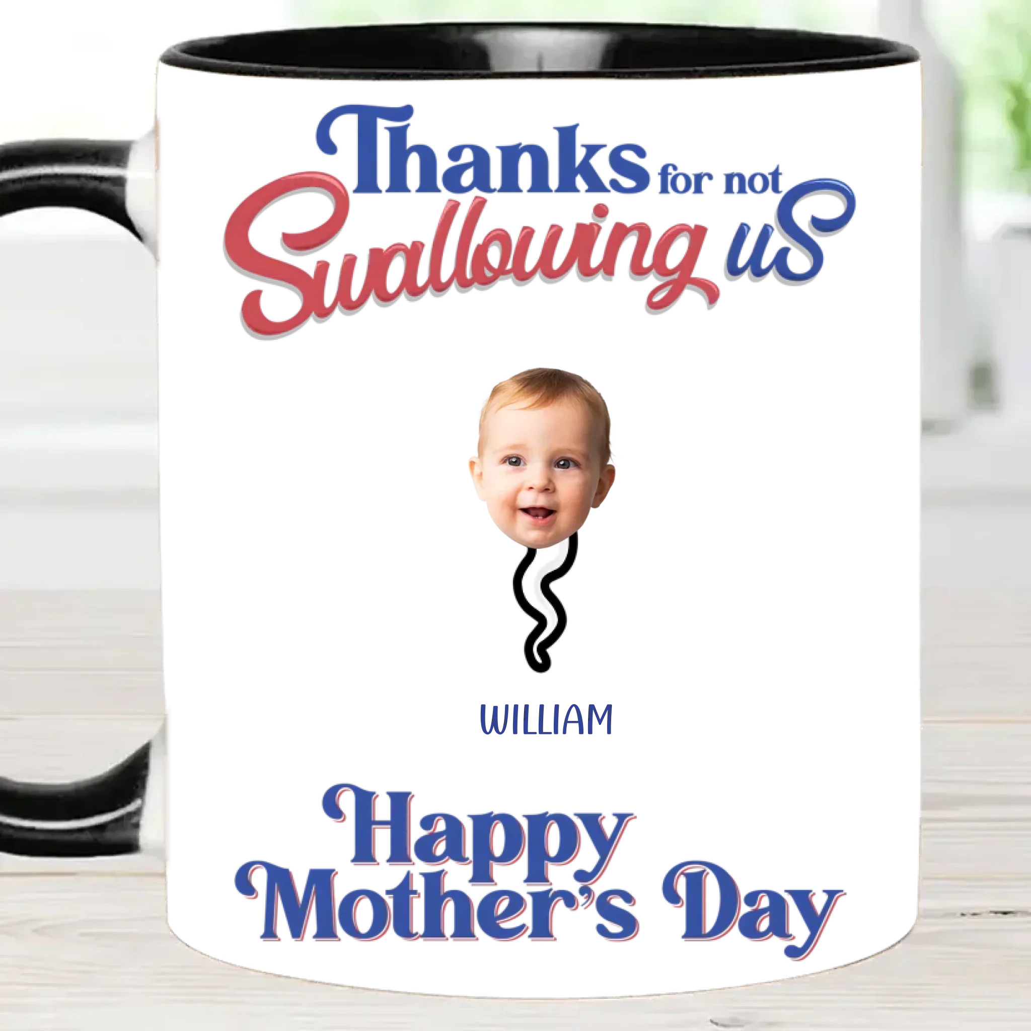 Thanks For Not Swallowing Us - Mug with Personalized Names and Photos - Funny Gift For Mom - Joliny
