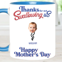 Thanks For Not Swallowing Us - Mug with Personalized Names and Photos - Funny Gift For Mom - Joliny