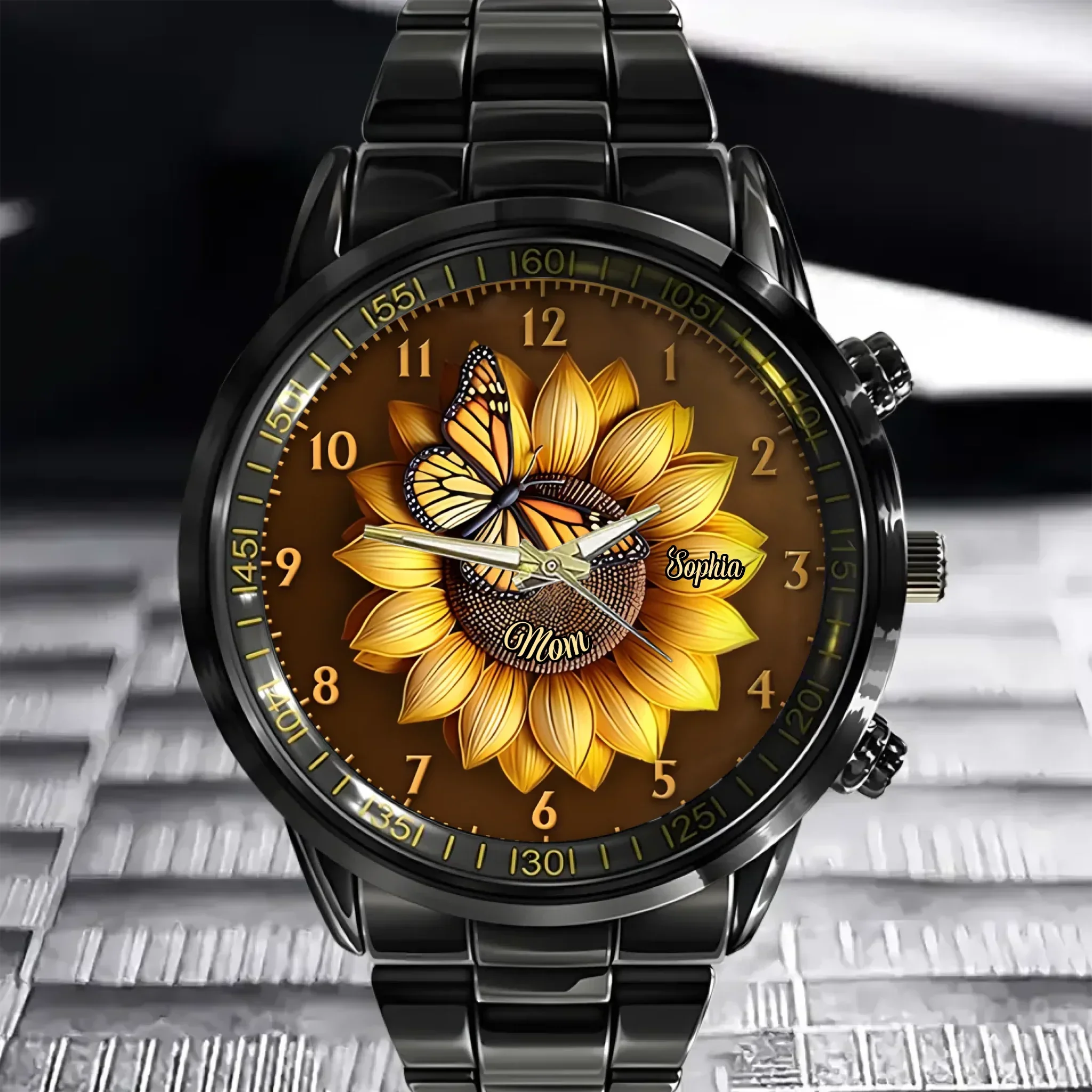 Customized Sunflower Dial Watch - Personalized Name - Gift for Mom and Grandma