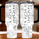 Silver-lined Floral Pattern Car Cup - Personalized Name and Title - Excellent Gift Choice - Joliny