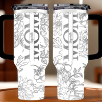 Silver-lined Floral Pattern Car Cup - Personalized Name and Title - Excellent Gift Choice - Joliny