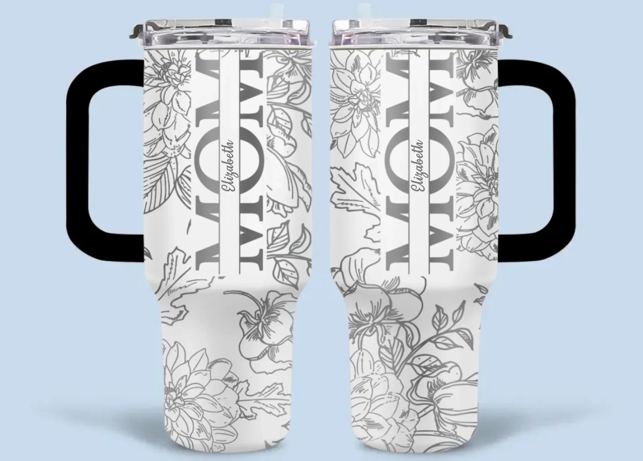 Silver-lined Floral Pattern Car Cup - Personalized Name and Title - Excellent Gift Choice