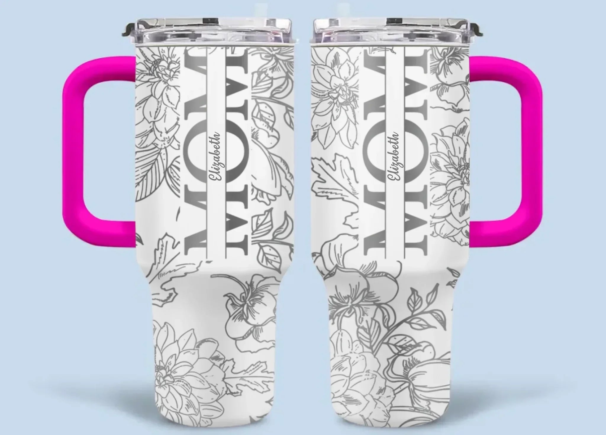 Silver-lined Floral Pattern Car Cup - Personalized Name and Title - Excellent Gift Choice - Joliny