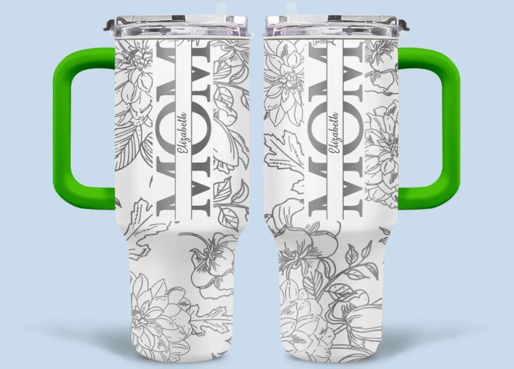 Silver-lined Floral Pattern Car Cup - Personalized Name and Title - Excellent Gift Choice - Joliny
