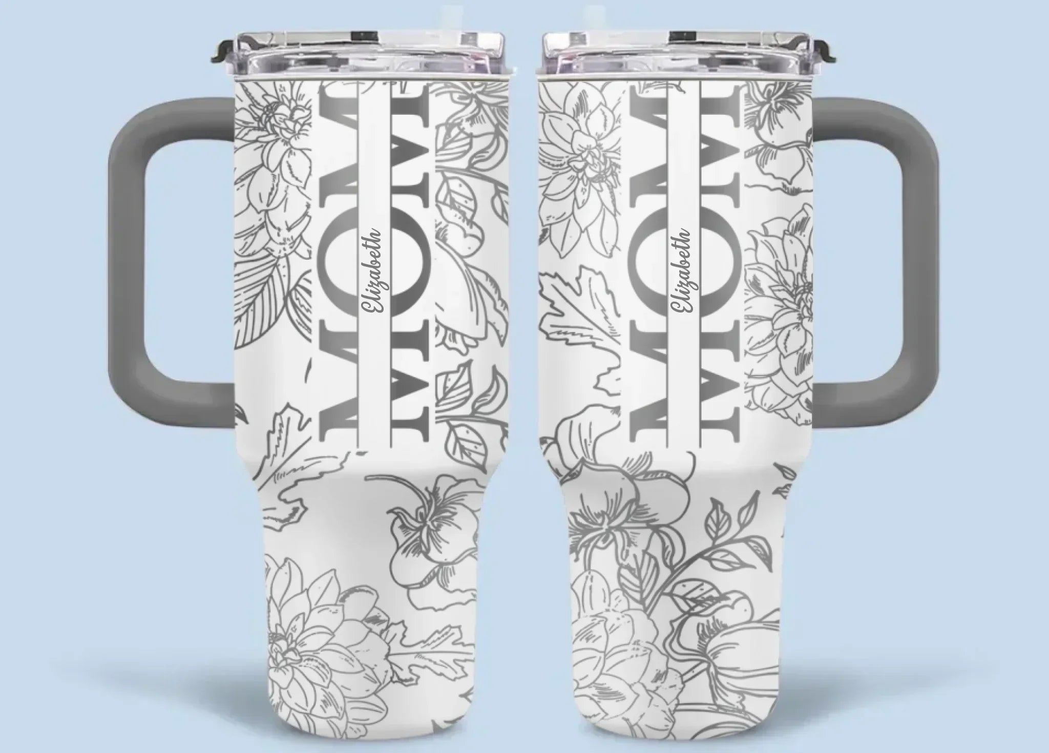 Silver-lined Floral Pattern Car Cup - Personalized Name and Title - Excellent Gift Choice - Joliny