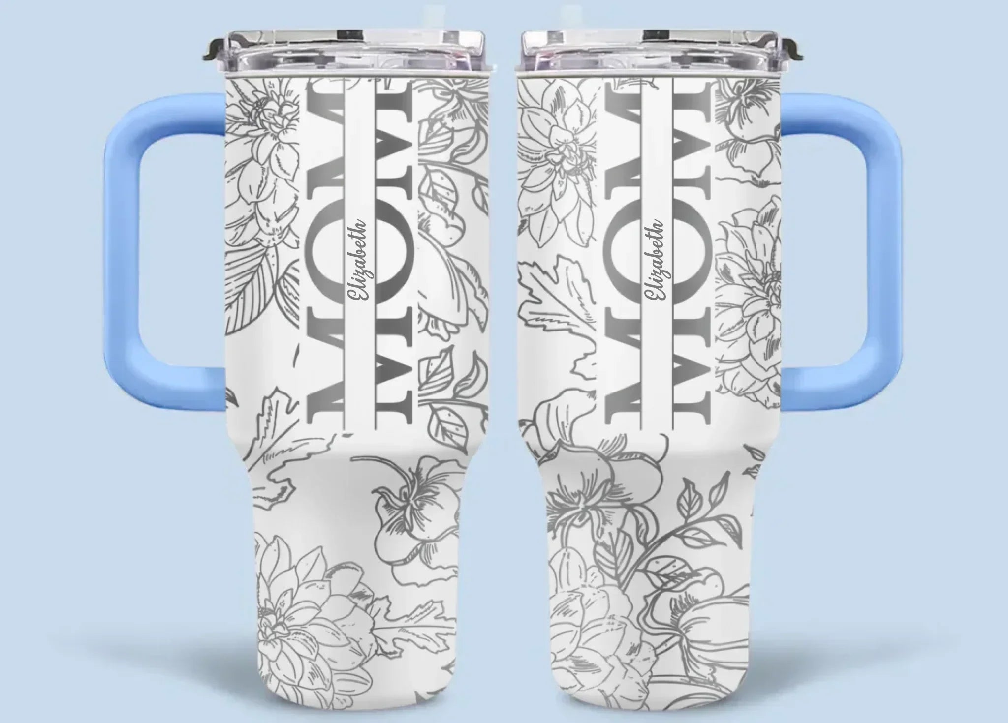 Silver-lined Floral Pattern Car Cup - Personalized Name and Title - Excellent Gift Choice - Joliny