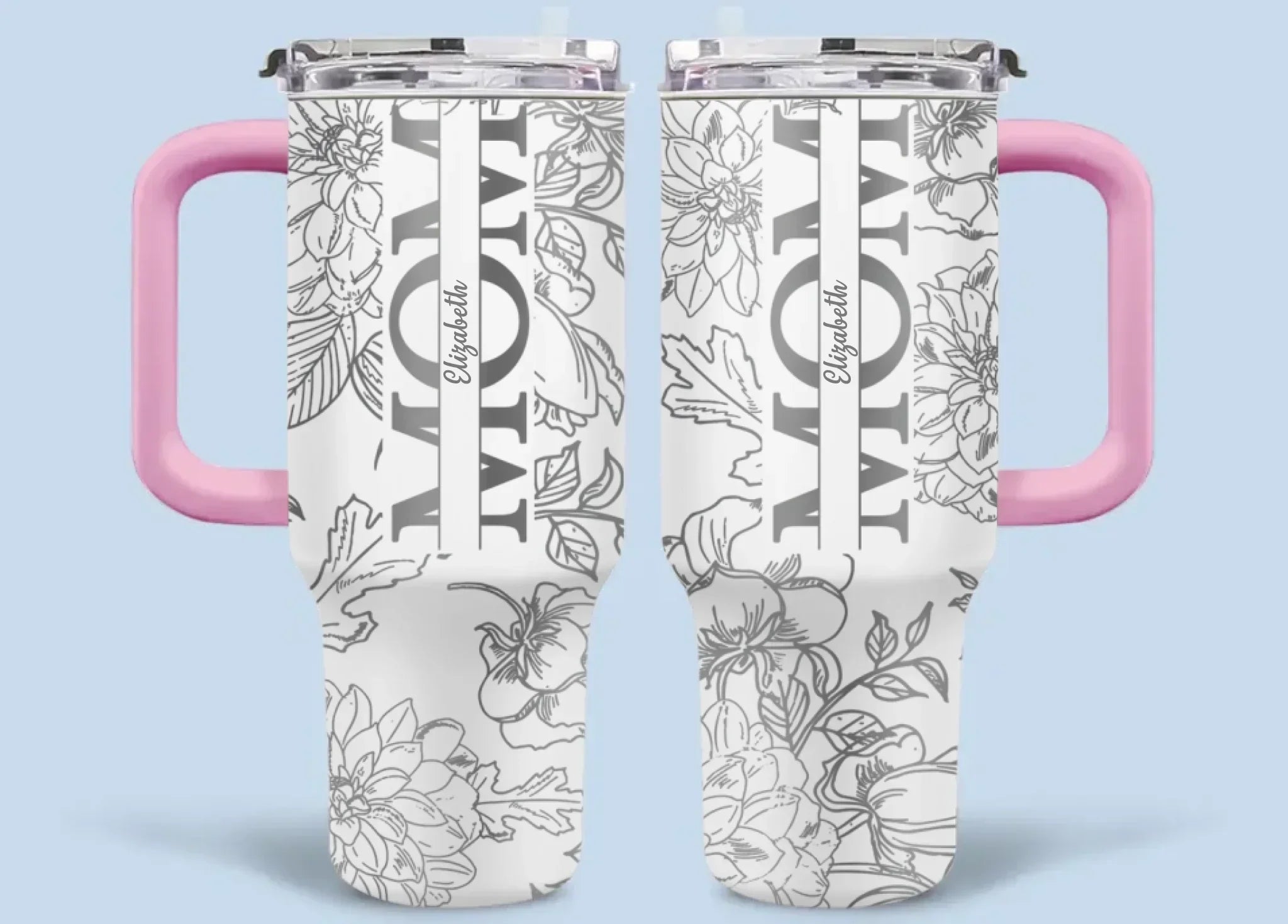 Silver-lined Floral Pattern Car Cup - Personalized Name and Title - Excellent Gift Choice - Joliny