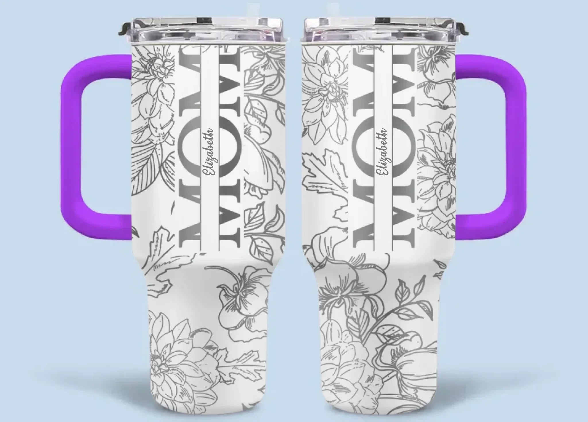 Silver-lined Floral Pattern Car Cup - Personalized Name and Title - Excellent Gift Choice - Joliny