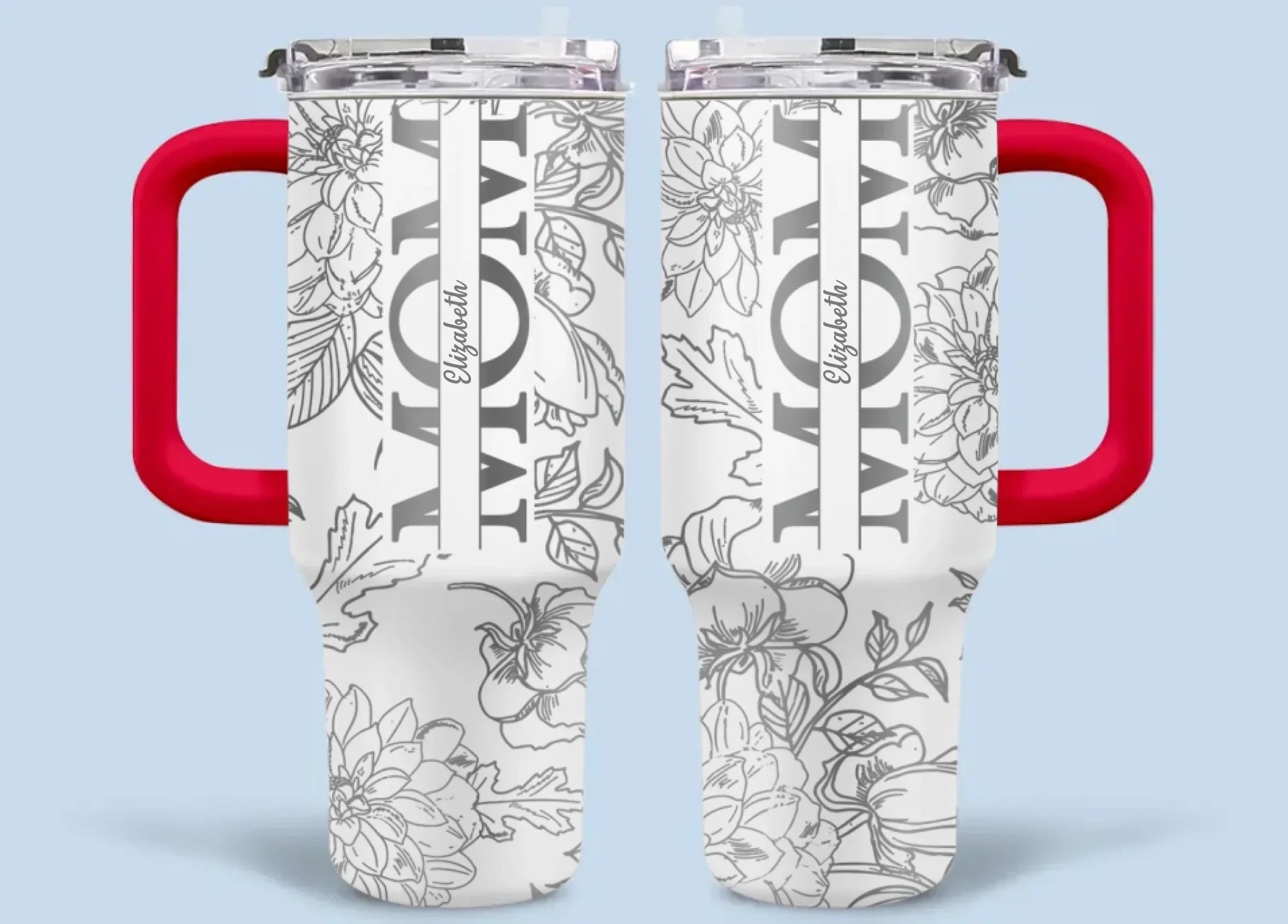 Silver-lined Floral Pattern Car Cup - Personalized Name and Title - Excellent Gift Choice - Joliny