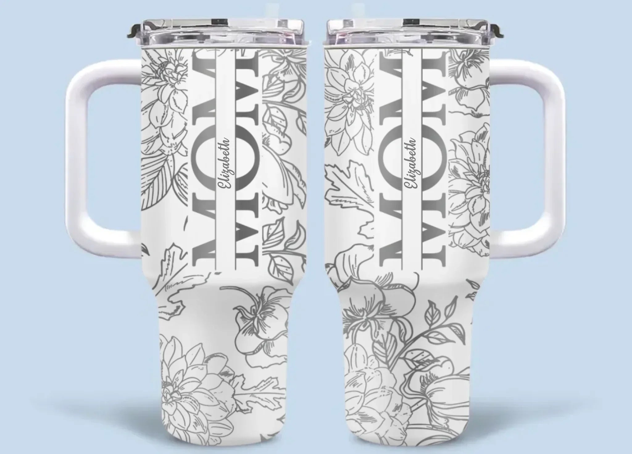 Silver-lined Floral Pattern Car Cup - Personalized Name and Title - Excellent Gift Choice - Joliny